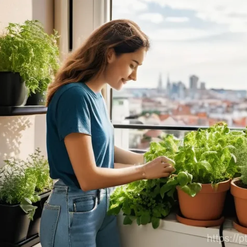 비인간 생명체와의 관계 재설정의 개인적 경험 - **Urban Nature Oasis:** A young woman, dressed in a comfortable casual outfit (jeans and a t-shirt),...