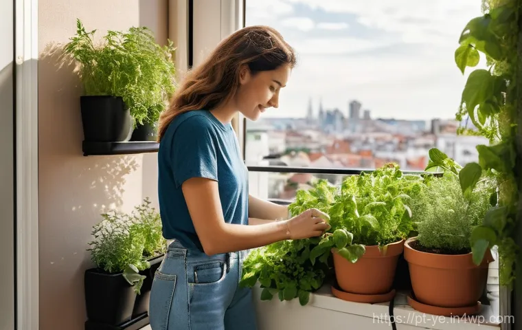 비인간 생명체와의 관계 재설정의 개인적 경험 - **Urban Nature Oasis:** A young woman, dressed in a comfortable casual outfit (jeans and a t-shirt),...