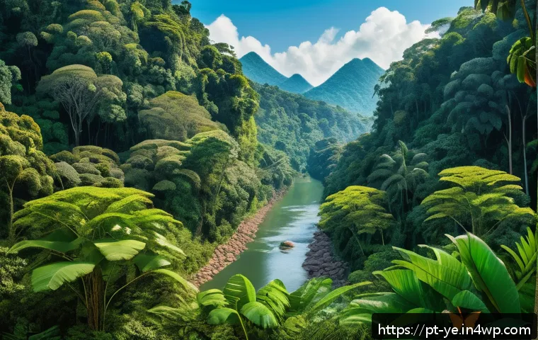 비인간 생명체와의 관계 재설정의 필요성에 대한 사회적 논의 - A vibrant Brazilian rainforest scene showcasing the intricate interdependence between humans and wil...