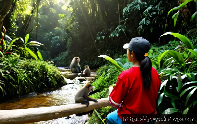 Home 17 비인간 생명체와의 관계에서의 지속 가능성의 중요성 - Photorealistic scene in Brazil’s Atlantic Forest, an adult environmental researcher in practical out...
